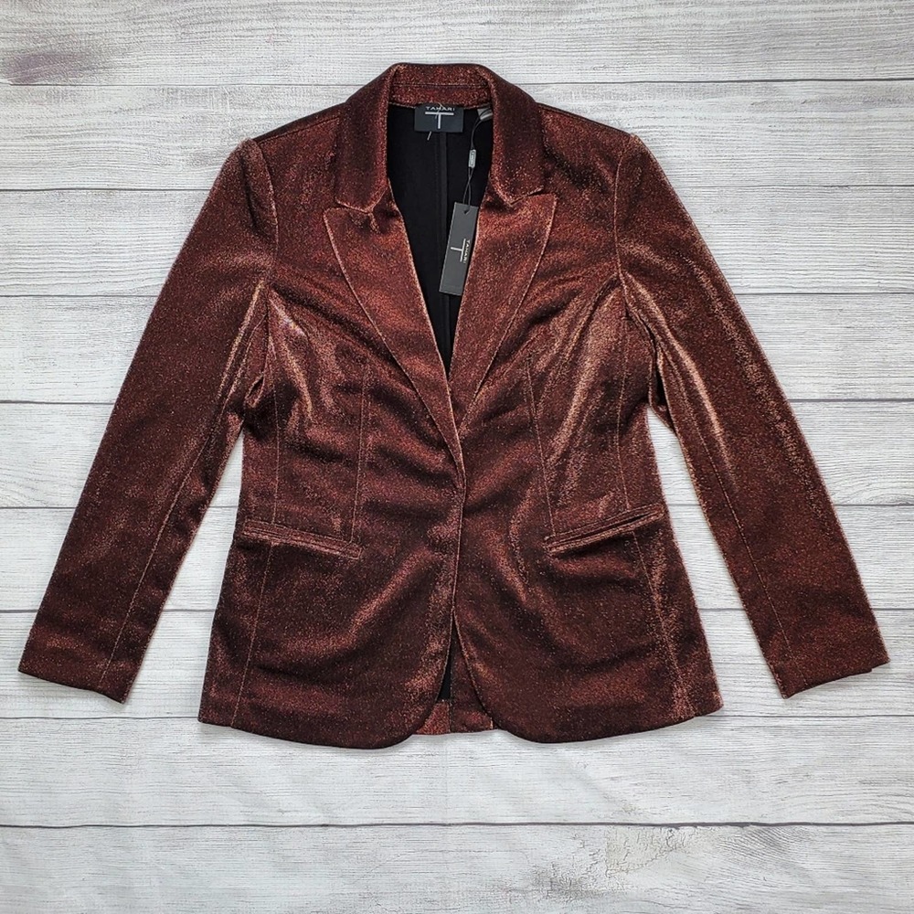 Tahari Blazer Brown Bronze Metallic Shine Size 8